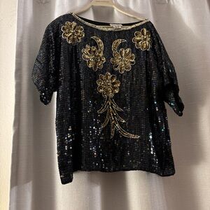 Vintage Size‎ 20 CeeCee 100% Silk Hand Beaded Blouse Sequined Bling New Years